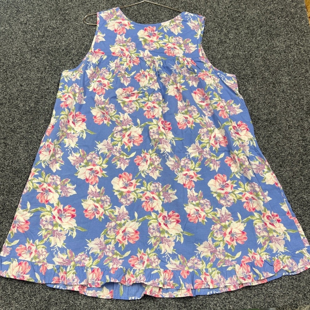 Adonna Sleepwear Nightgown House dress 1X Blue Floral Cotton Ruffle Pintuck Gown - Picture 8 of 8
